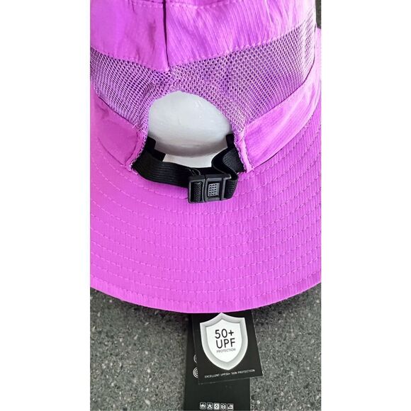 Sun Shade Wide Brim Women's OS Purple Adjustable Ponytail Hole Bucket Hat - Picture 8 of 9